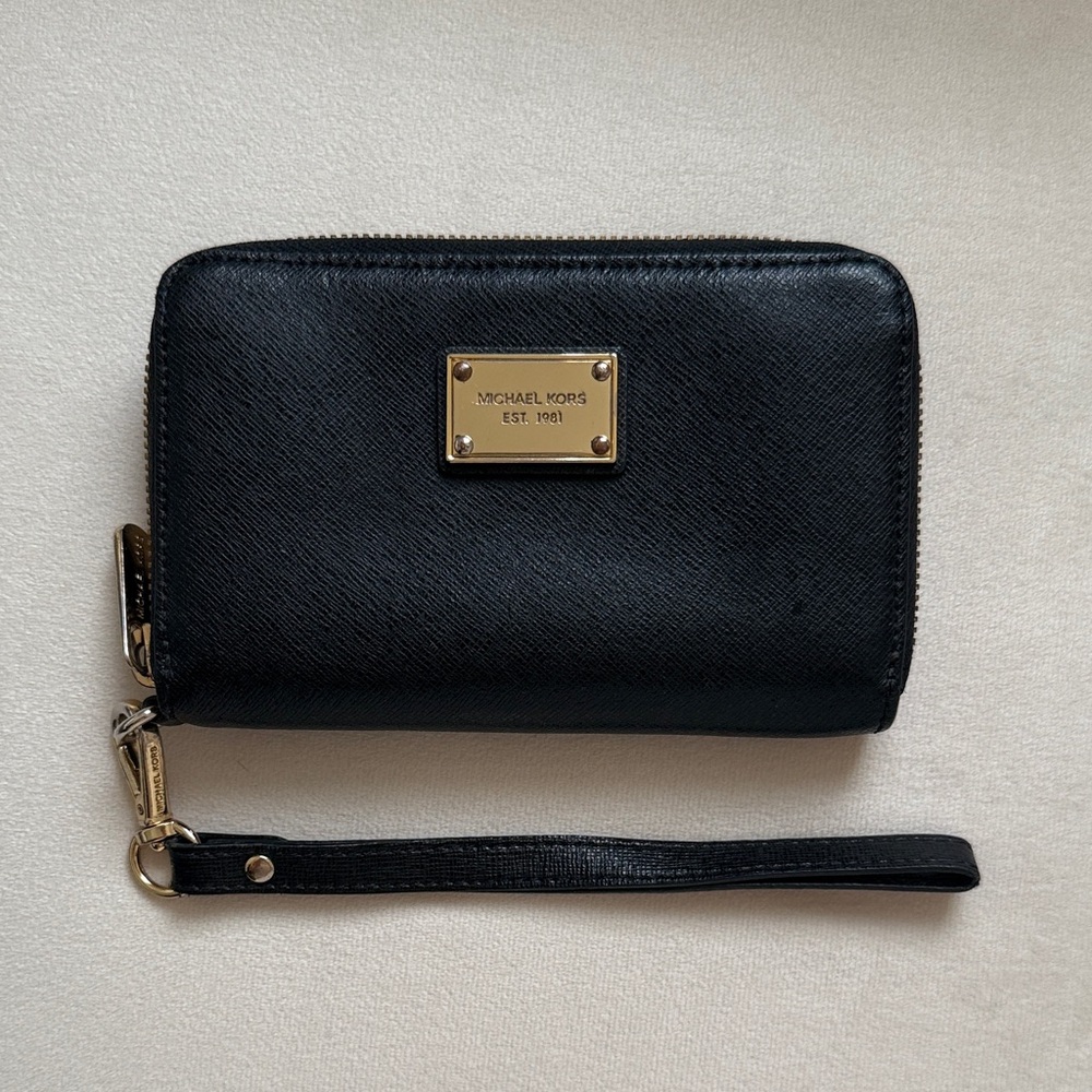 Michael Kors Black Wristlet Wallet with Gold Accents